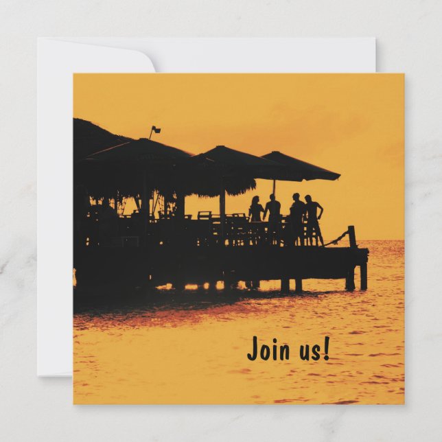 convite de pessoas felizes ao pôr do sol (Frente)