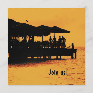 convite de pessoas felizes ao pôr do sol