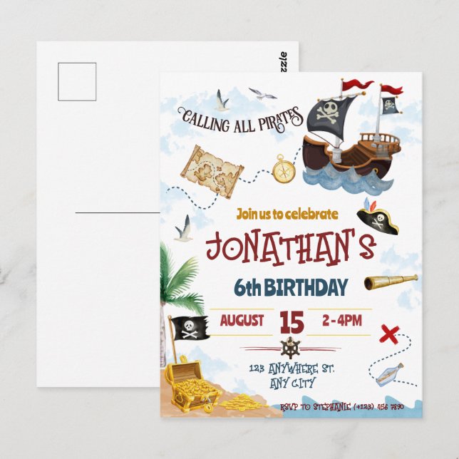 Convite de Pirata para Download Instantâneo (Frente/Verso)