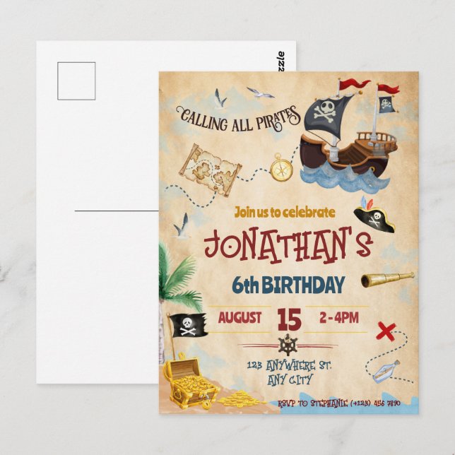 Convite de pirata para download instantâneo (Frente/Verso)