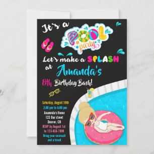 Convite de Piscina de convite de aniversário de W
