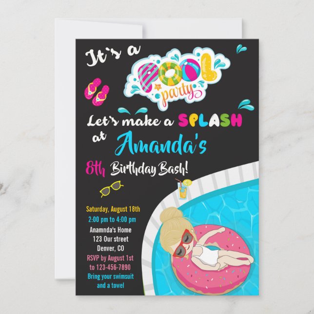 Convite de Piscina de convite de aniversário de Wa (Frente)