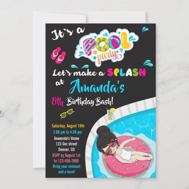 Convite de Piscina de convite de aniversário de Wa (Frente)