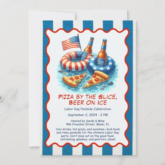 Convite de Pizza Cerveja Festa na Piscina no Dia d (Frente)