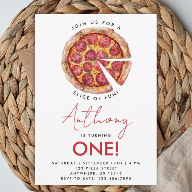 Convite de Pizza de Aniversário Divertido de 1 Ano (Criador carregado)