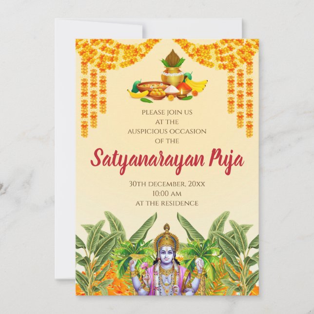 Convite de pooja indiana Satyanarayan katha (Frente)
