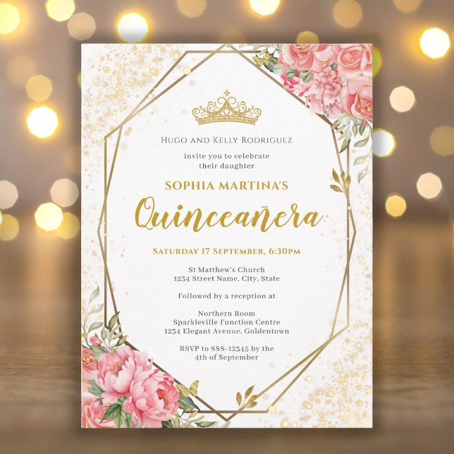 Convite de postagem para Quinceanera Rosa Rosa (Criador carregado)