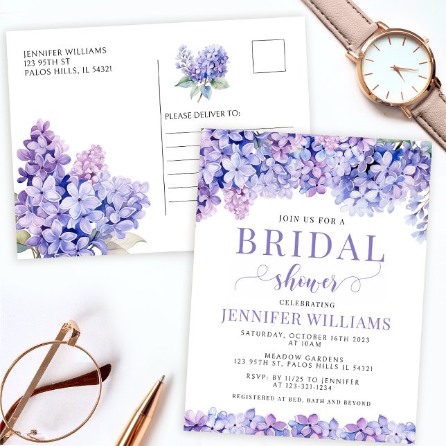 Convite de postal de chá de noiva floral lavanda (Criador carregado)