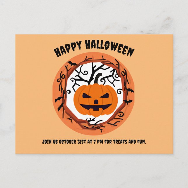 Convite de Postcard de Halloween de Abóbora Assust (Frente)
