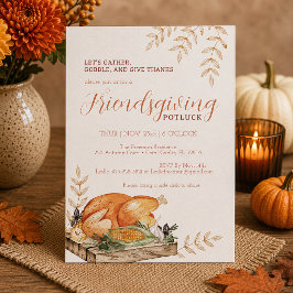 Convite de Potluck de Friendsgiving em Aquarela