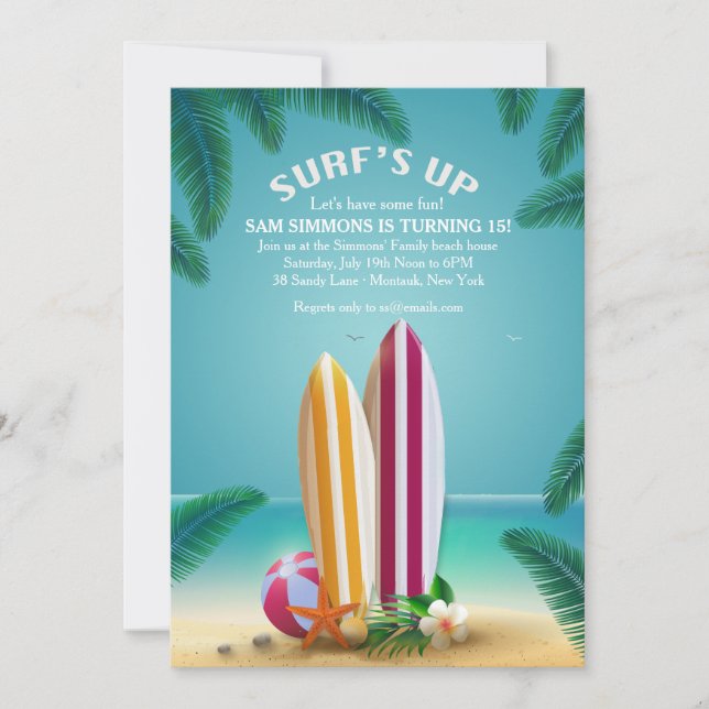 Convite de Pranchas de Surf de Festa na Praia (Frente)