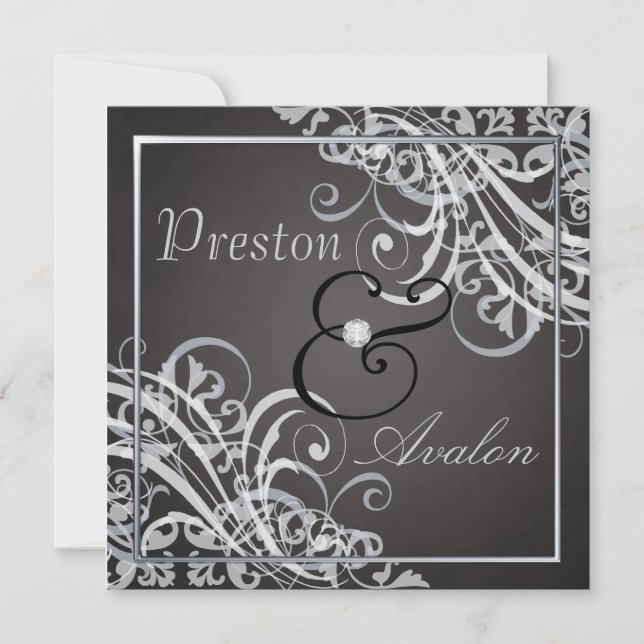 Convite de prata barroco requintado do preto do (Frente)