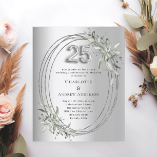 convite de prata de aniversário de 25 casamento