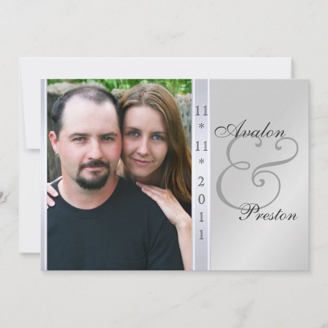 Convite de prata do casamento da foto do damasco (Frente)