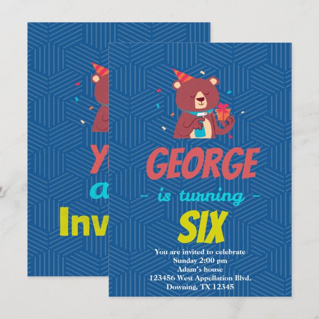 Convite de Presente de Urso Infantil Personalizado (Frente/Verso)