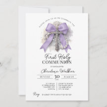 Convite de Primeira Comunhão com Laço Roxo