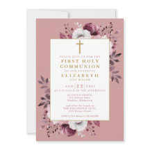 Convite de Primeira Comunhão Floral Botânico Rosa 