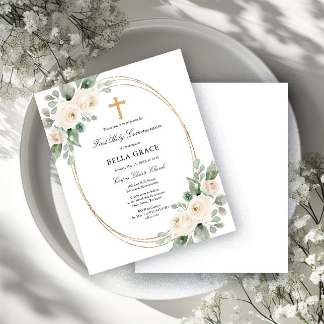 Convite de Primeira Comunhão Floral Branco Orçamen (Criador carregado)