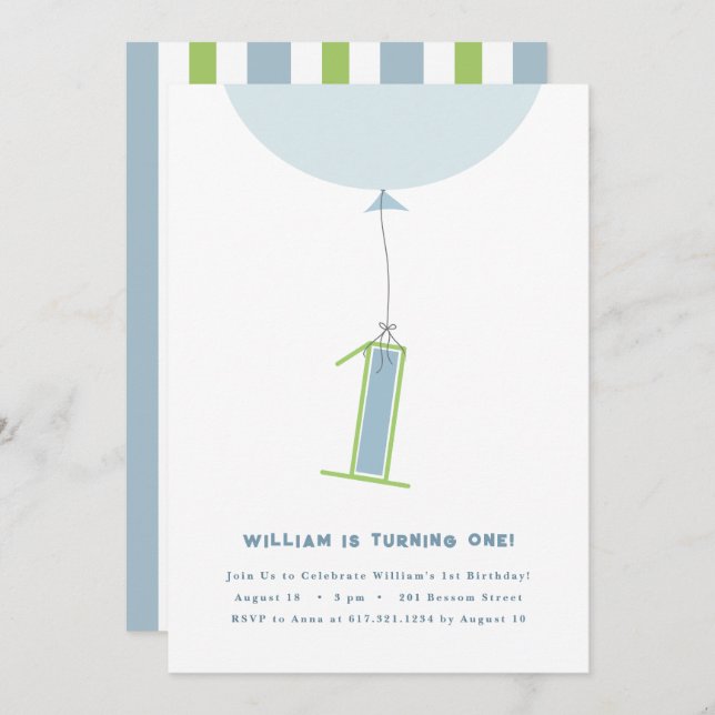 Convite de Primeiro Aniversário Balão #1 (Frente/Verso)
