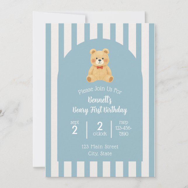 Convite de Primeiro Aniversário Beary (Frente)