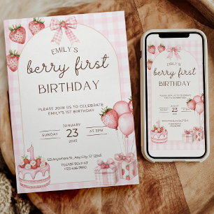 Convite de Primeiro Aniversário Berry com Xadrez R