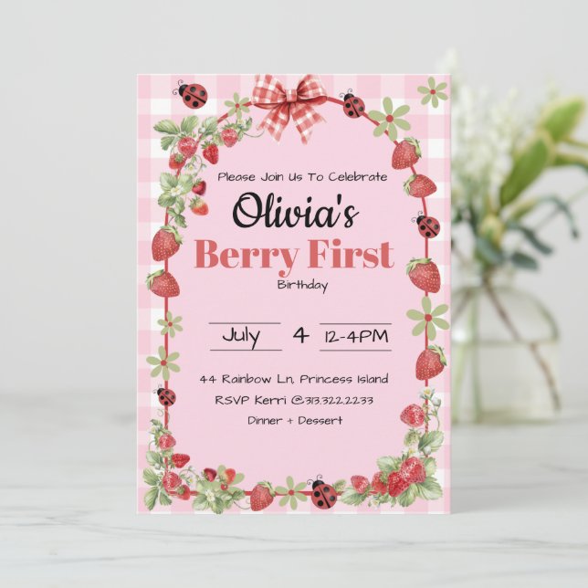 Convite de Primeiro Aniversário Berry Sweet (Em pé/Frente)