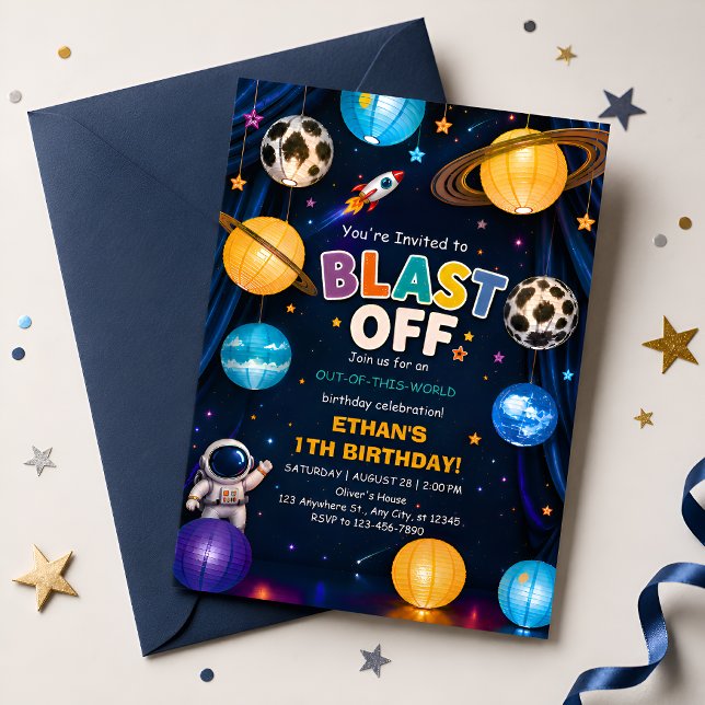 Convite de Primeiro Aniversário 'Blast Off' para M (Criador carregado)