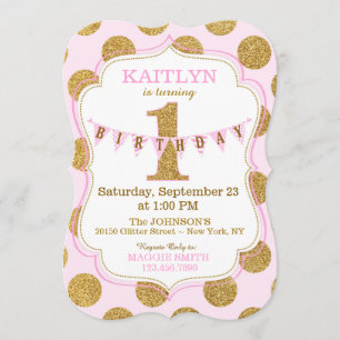 Convite de Primeiro Aniversário Brilho Dourado Ros