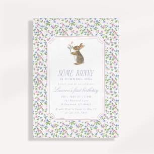 Convite de Primeiro Aniversário Bunny Floral Cotta