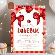 Convite de Primeiro Aniversário Coquette Vermelho 