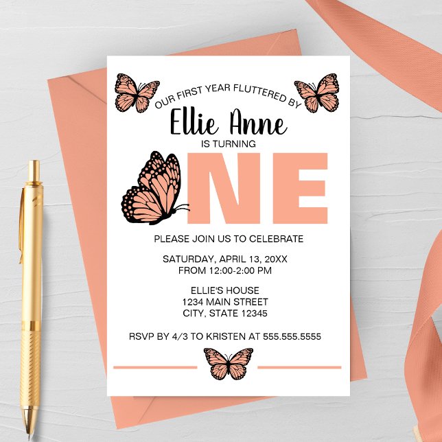 Convite de Primeiro Aniversário da Borboleta (Butterfly First Birthday Party Invitation | Girls First Birthday | Spring Birthday)
