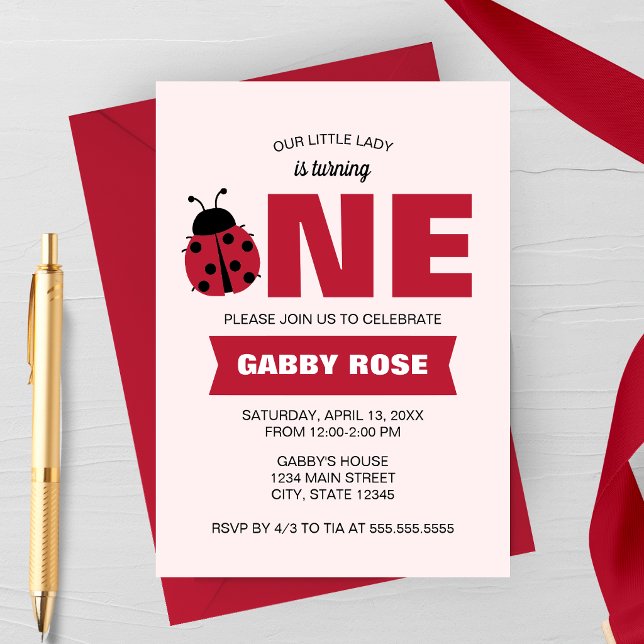 Convite de Primeiro Aniversário da Joaninha (Our Little Lady Is Turning One | Love Bug First Birthday | Garden Spring Birthday Party Invitation)