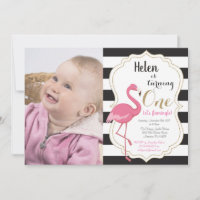 Convite de Primeiro Aniversário da Menina Flamingo