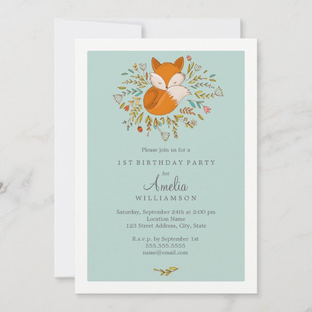 Convite de Primeiro Aniversário da Sweet Woodland  (Frente)