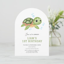 Convite de primeiro aniversário da tartaruga sob o