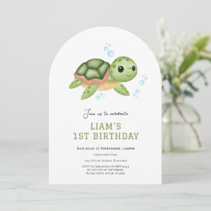Convite de primeiro aniversário da tartaruga sob o