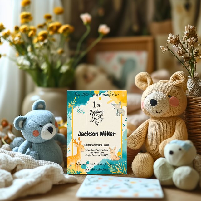 Convite de Primeiro Aniversário de Animais da Flor (Criador carregado)
