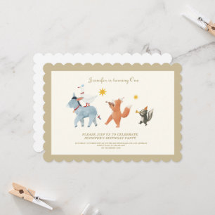 Convite de Primeiro Aniversário de Animais da Flor