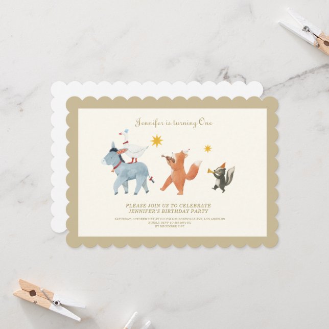 Convite de Primeiro Aniversário de Animais da Flor (Frente/Verso In Situ)