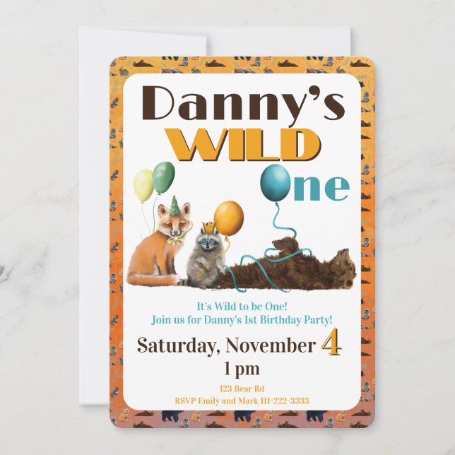 Convite de Primeiro Aniversário de Animais Wild On (Frente)