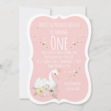 Convite de Primeiro Aniversário de Cisne em Aquare