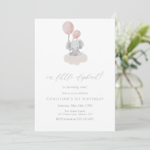 Convite de Primeiro Aniversário de Elefante Rosa