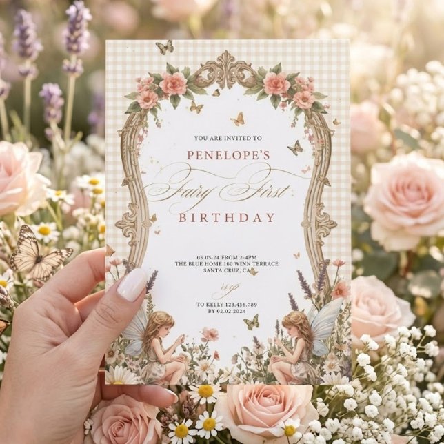 Convite de Primeiro Aniversário de Fada | Jardim C (Criador carregado)