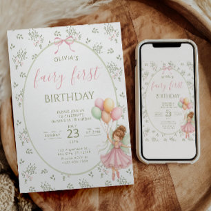 Convite de Primeiro Aniversário de Fada Menina Enc