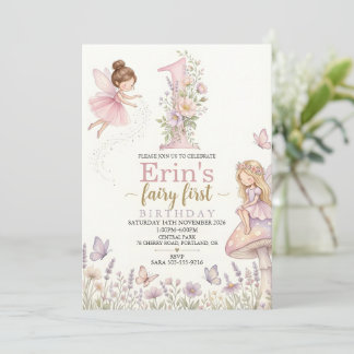 Convite de Primeiro Aniversário de Fada Meninas Co