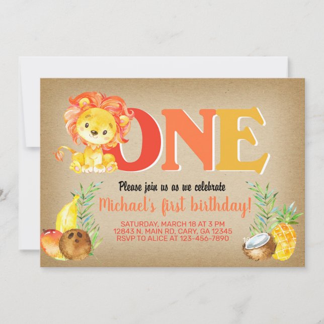 Convite de primeiro aniversario de leão, convite d (Frente)
