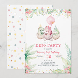 Convite de Primeiro Aniversário de Menina Dinossau