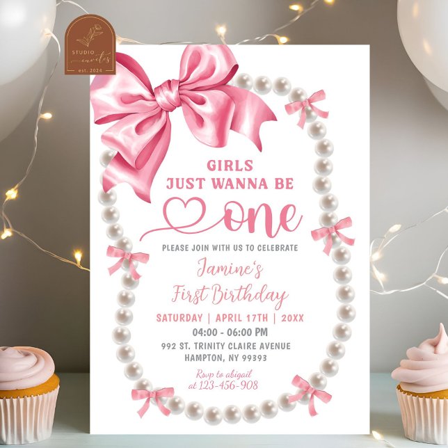 Convite de Primeiro Aniversário de Menina Rosa Coq (Criador carregado)