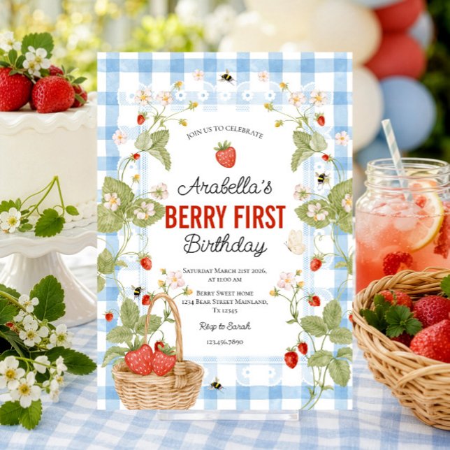Convite de primeiro aniversário de morango (Criador carregado)