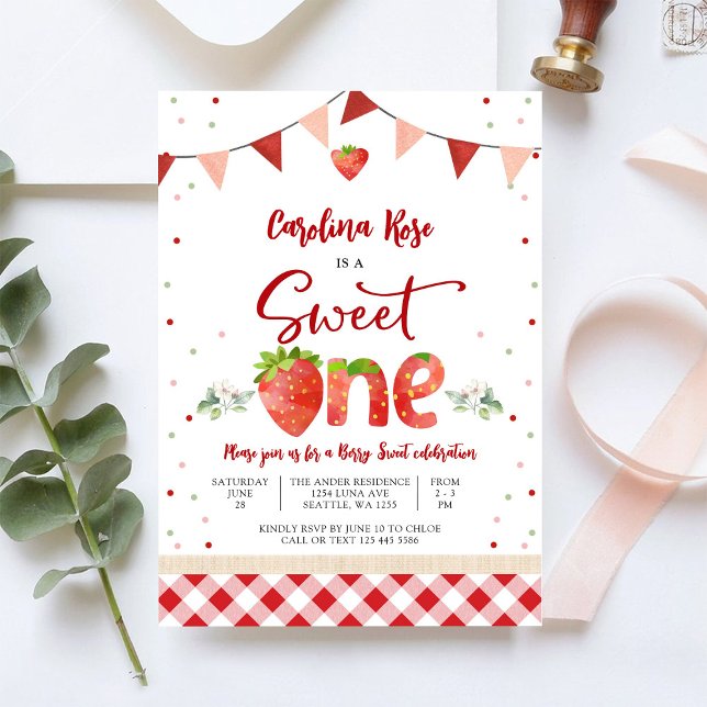 Convite de Primeiro Aniversário de Morango (Criador carregado)